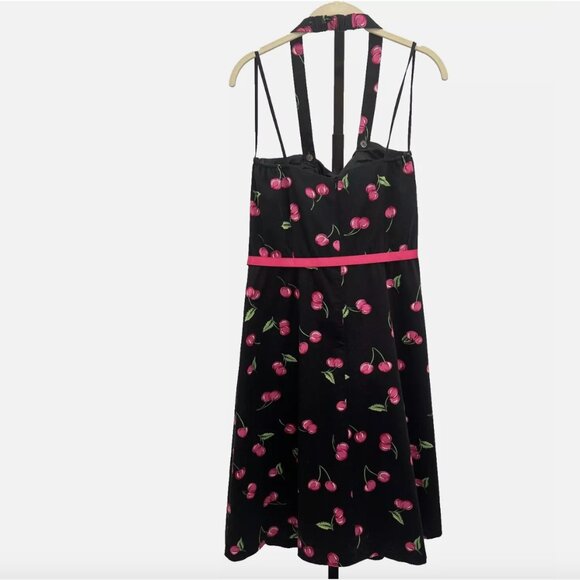 Julian Taylor Vintage Cherry Print Halter Fit + Flare Dress - Size 12 - Picture 4 of 14